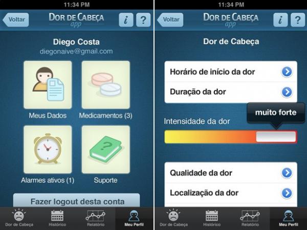 Aplicativo permite registra frequência e intensidade da dor, entre outras informações. (Foto: Dor de Cabeça App/Divulgação)