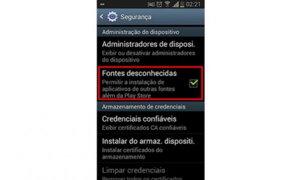 Opção para liberar downloads de fontes desconhecidas no Android, a exemplo dos apps fora do Google Play (Foto: Reprodução)