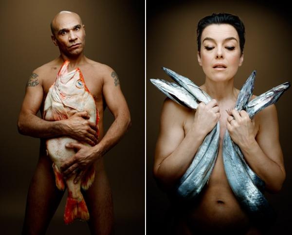 DJ Goldie e atriz Olivia Williams posam para campanha contra pesca de arrasto. (Foto:  Fishlove/Rouvre)