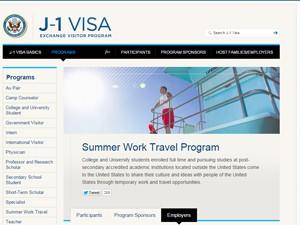 Página do site do programa para universitários trabalharem durante as férias nos EUA (Foto: Reprodução)