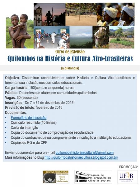 Curso EAD Quilombos na História e Cultura Afro-brasileiras é ofertado na UFRB