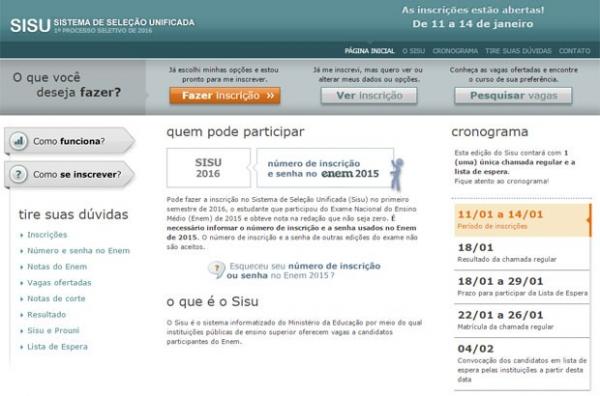 MEC libera primeira nota de corte do Sisu 2016; Inscrição vai até quinta